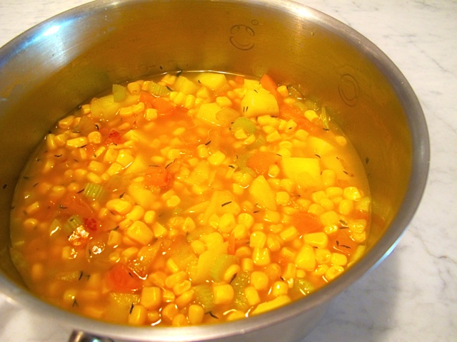 Corn soup before pureeing