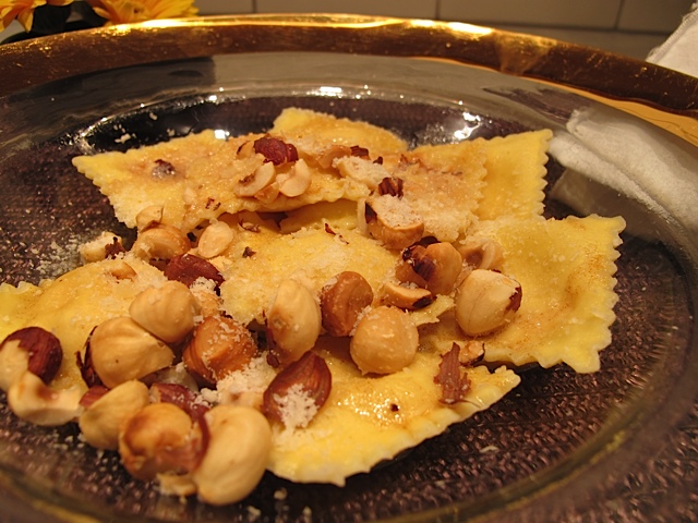 Beautiful Butternut Squash Ravioli with Roasted Hazlenuts