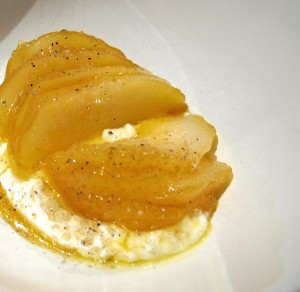 Poached Pears with Saffron Sauce - taught at Jerusalem cooking class